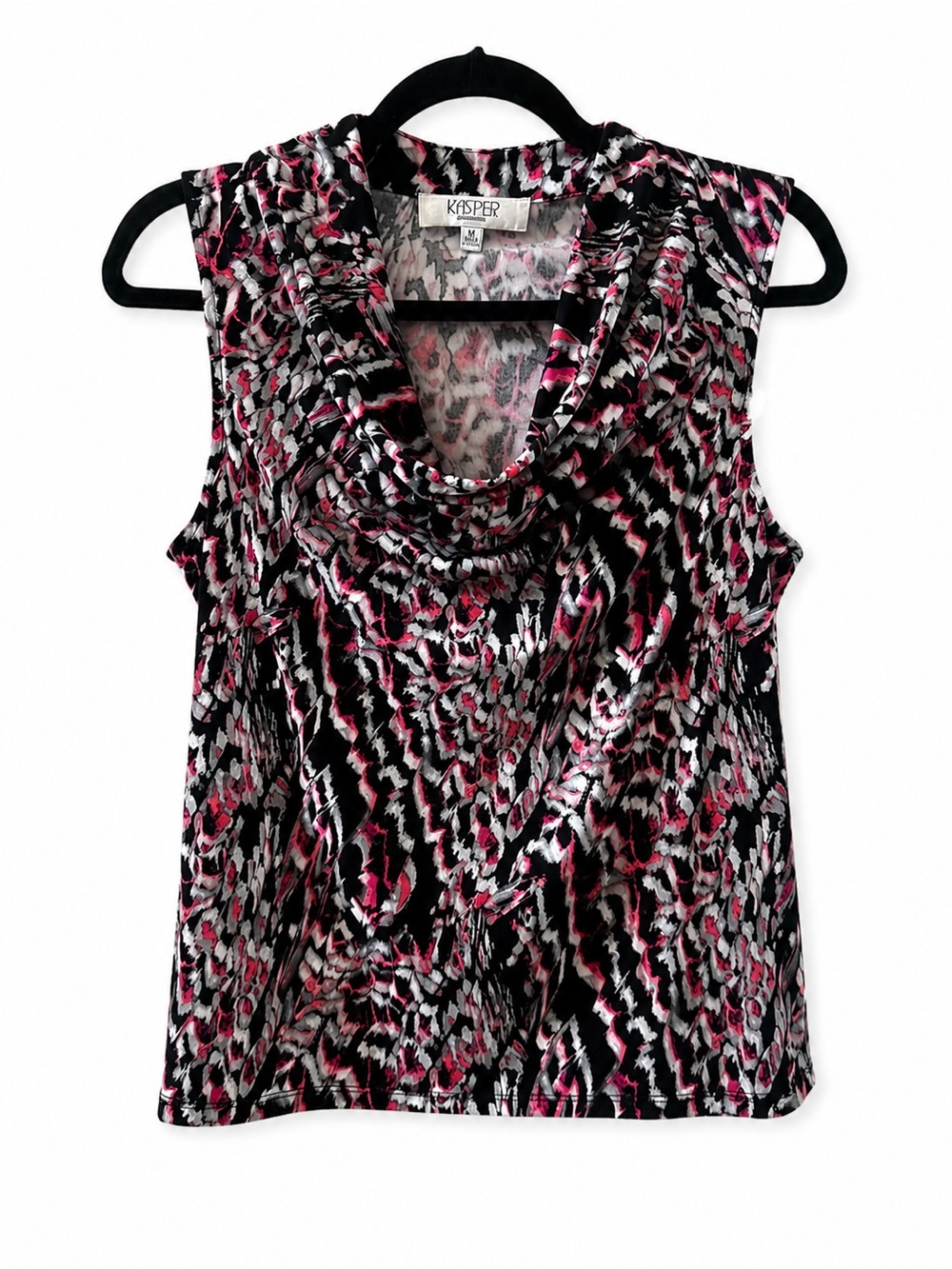 KASPER Abstract Print Cowl Neck Sleeveless Top | Black Pink White | Size M
